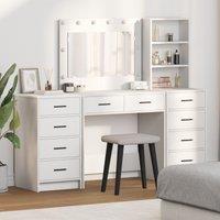 Berkfield Home 3-Piece Dressing Table Set with LED - White Engineered Wood
