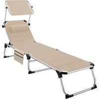 tectake Lorella aluminum sun lounger, upholstered, foldable in Beige | Size: 1 Seater
