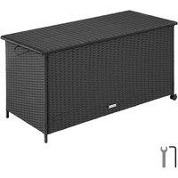 tectake Storage Box Kuusamo, Rattan, with Aluminum Frame & Casters in Black | Size: Large