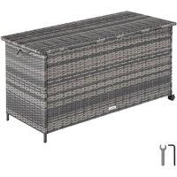 tectake Storage Box Kuusamo, Rattan, with Aluminum Frame & Casters in Grey | Size: Large