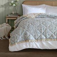 Wylder Amelia 100% Cotton Floral Quilted Bedspread in Pale Blue | Size: Double