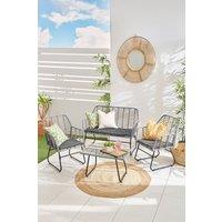 Neo 4 Piece Wicker Bamboo Style Garden Sofa, Table & Chairs Set in Dark Grey