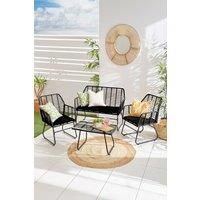 Neo 4 Piece Wicker Bamboo Style Garden Sofa, Table & Chairs Set in Black