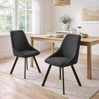 FWStyle Myla Set Of 2 Black Chenille Upholstered 360 Swivelling Dining Chairs