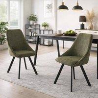 FWStyle Myla Set Of 2 Green Chenille Upholstered 360 Swivelling Dining Chairs