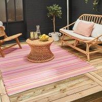 THE RUGS Reversible Weatherproof Outdoor Pink Rugs Striped Rainbow 1020 | Size: 180 cm x 270 cm
