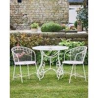 Dibor Vintage Ornate Cream Iron 3 Piece Indoor Outdoor Garden Furniture Hallway Kitchen Dining Table & Chair Folding Bistro Set | Size: Large