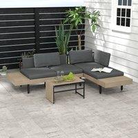 OUTSUNNY 3-Piece L Shape Garden Sofa Set with HDPE Table, Cushions in Grey