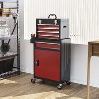 HOMCOM Rolling Tool Cabinet with 5 Drawers Lockable Cabinet Tool in Red