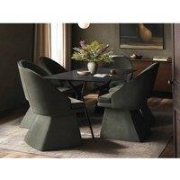 Solace+Co Emil Glass Dining Table with 6 Aiko Chairs Set in Khaki