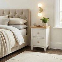 FurnitureboxUK Belle 2 Drawer Solid Oak Wood & Cream Slim Bedside Table
