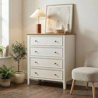 FurnitureboxUK Belle 4 Drawer Solid Oak Wood & Cream Chest of Drawers