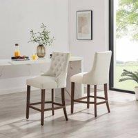 FurnitureboxUK 2x Belgravia Beige Fabric Bar Chairs Walnut Effect Legs