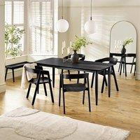 FurnitureboxUK Leif Black Wooden Rectangular Extending Table & 4 Black Dining Chairs
