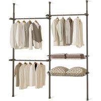 House of Home Telescopic Wardrobe Organiser Double Black Rail Clothes Rack Baskets Storage