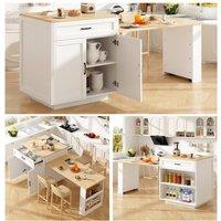 BTM Extendable Bar Table with Storage, 2 Drawers & 2 Compartments in White