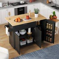 BTM Kitchen Island on Wheels with Spice Rack & Towel Holder in Black