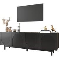 BTM Modern White TV Cabinet, 175x38x56cm, Adjustable Shelves, Luxury Style in Black | Size: 175 x 38 x 56 cm