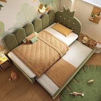 BTM 3ft Single Daybed Trundle Sofa Bed Upholstered Frame Velvet in Green