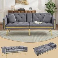 BTM 2 Seater Sofa Bed Convertible Sofa Adjustable Backrest Cup Holders in Grey