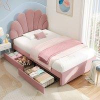BTM Single Bed with Petal Headboard & Storage Drawers in Pink