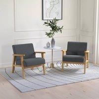 HOMCOM Set of 2 Fabric Accent Chair w/ Rubber Wood Legs Padded Cushion Grey in Dark Grey
