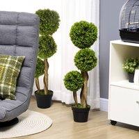 HOMCOM Set of 2 Boxwood Ball Topiary Trees in Pot Fake Plants, Light Green