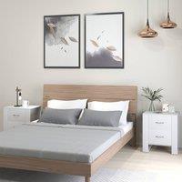 HOMCOM 2 Drawer Boxy Bedside Table Set of 2 with Elevated Base, White | Size: 2 Pack