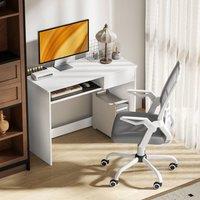 HOMCOM Mesh Chair & Study Desk with Keyboard Tray, White & Grey | Size: 2 Pack