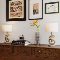 HOMCOM LED Nautical Table Lamps Set of 2 with USB Charging Port for Bedroom in Light Brown