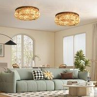 HOMCOM Crystal Flush Ceiling Lights Set of 2, Pendant Lights for Living Room in Silver