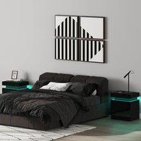 HOMCOM High Gloss Bedside Table Set of 2 with LED Light & 2 Drawers, Black | Size: 2 Pack