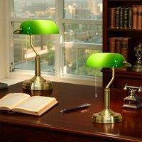 HOMCOM Banker's Table Lamps Set of 2 with Antique Bronze Tone Base, Green