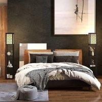 HOMCOM Modern Set of 2 Floor Lamp with 3 Shelves Fabric Lampshade Black