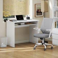 HOMCOM Home Office Desk & Ergonomic Mesh Chair Set with Shelf Lumbar Support in White