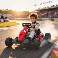 AIYAPLAY 24V Electric Go Kart with Drift Mode, Adjustable Seat, Red