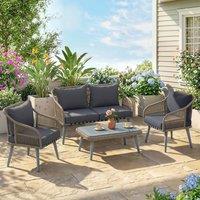 OUTSUNNY 4 Piece Rattan Garden Furniture Set w/ Thick Cushions in Grey