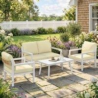 OUTSUNNY Rattan Garden Furniture Set, Outdoor Furniture Conversation Set in Beige | Size: 120