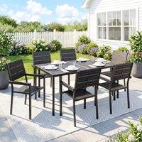 OUTSUNNY 7 Pieces Outdoor Dining Set, Garden Table & Chairs Set, Black | Size: 160 cm x 90 cm