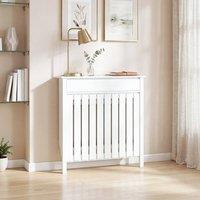 HOMCOM Radiator Cover with Drawer & Vertical Slats in White | Size: Small