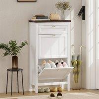 HOMCOM Shoe Cabinet with 2 Flip Drawers, Narrow Shoe Storage Cabinet, White