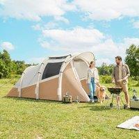 OUTSUNNY Inflatable Camping Tent w/ Air Pump, 2-3 Person Blow Up Tent in Khaki