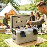 OUTSUNNY 42.6L Insulated Cool Box, Portable Ice Cooler with Handle in Khaki