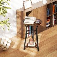 HOMCOM 3-Tier Small End Table Industrial 38 cm Round Side Table Rustic Brown in Dark Brown