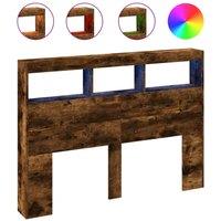 Berkfield Home Headboard Cabinet with LED Smoked Oak 140x17x102 cm in Brown | Size: 140 x 17 x 102 cm