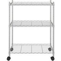 Berkfield Home Durable 3-Tier Storage Rack with Wheels 60x35x81 cm Chrome 150 kg in Silver | Size: 60 x 35 x 81 cm