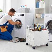 Costway Foldable Utility Cart Collapsible Tool Box Shopping Trolley w/ Lid in White
