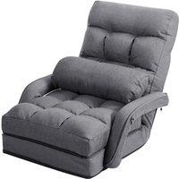 Gymax Folding Lazy Sofa Floor Padded Gaming Chair With Armrests & Pillow Grey
