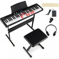 CASART 61 Keys Piano Keyboard W/ Stool Electric Keyboard Kit w/ 128 Tones in Black