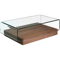 Angel Cerda Rectangular Tempered Glass Coffee Table with Walnut